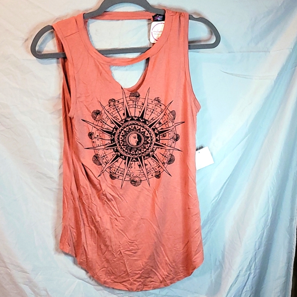 Shiela Rose Pink Celestial Front Tank Top Sz M NEW